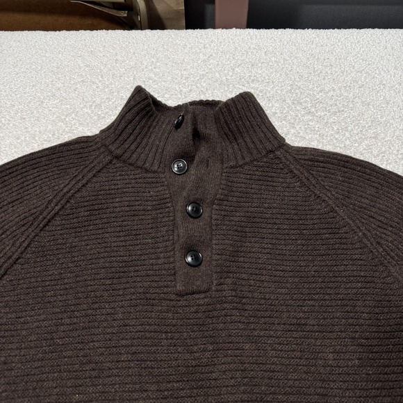 Banana Republic Wool Blend Sweater Men XL Tall Brown Henley Ribbed Knit Pullover - Picture 2 of 6